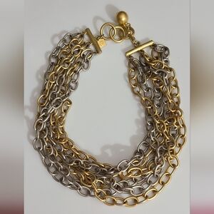 Vintage Anne Klein chain necklace statement gold silver toggle adjustable estate